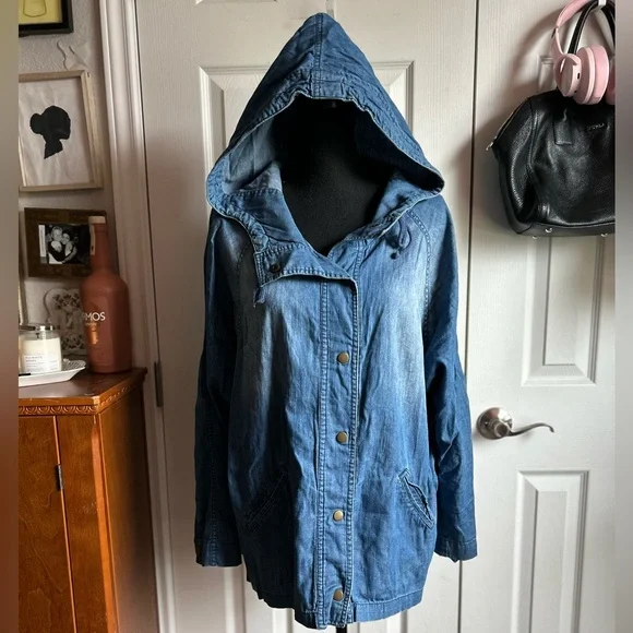 blue oversized lagenlook hooded snap front lightweight layering jacket - Picture 7 of 7